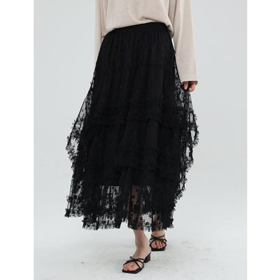 Femme Geschichtete Rüsch Maxi Rock Heidi-Mode