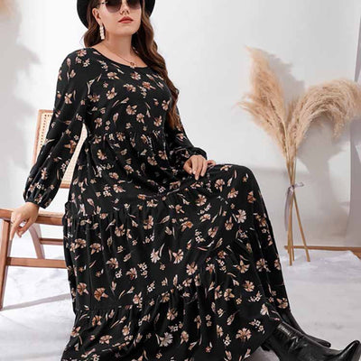 Maxikleid mit Blumenprint | Langarm | Fließende Silhouette