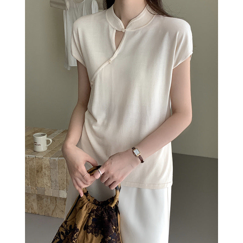 Femme Modern Mandarin Kragen Kurzarm Top Heidi-Mode