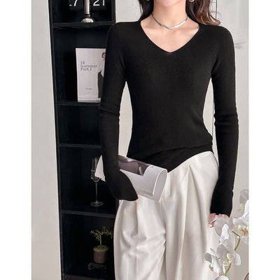 Femme Premium V-Ausschnitt Langarm Strickoberteil Heidi-Mode