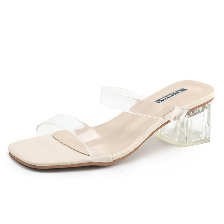 Damen Transparente Slide-Sandalen mit einzigartigem Blockabsatz Heidi-Mode