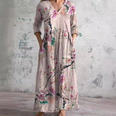 Geblümtes Maxikleid mit Dreiviertelärmeln