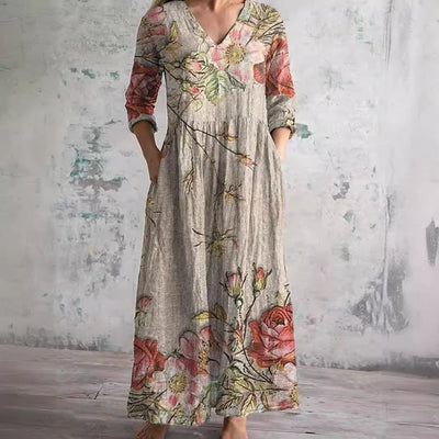 Geblümtes Maxikleid mit Dreiviertelärmeln