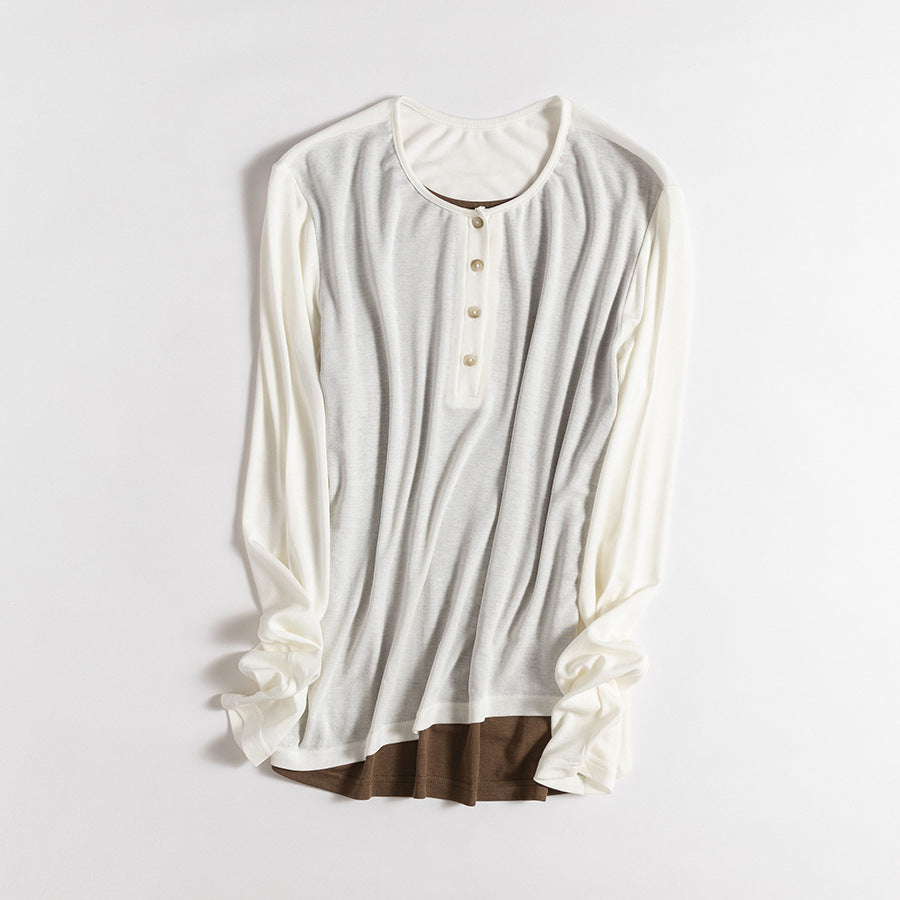 Femme Leichtgewicht Langarm Henley Oberteil Heidi-Mode