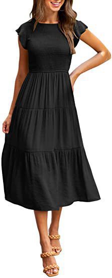 Damen Midi-Kleid mit elegantem geflochtenem Oberteil und leichtem Baumwollrock Heidi-Mode