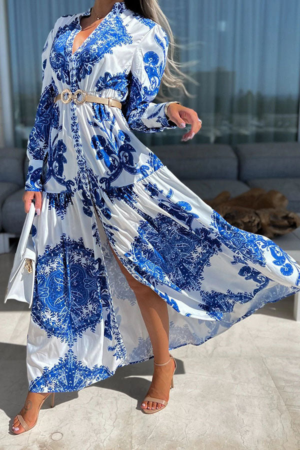 Maxikleid mit Schlitz | Boho-Chic | Elegante Paisley-Muster