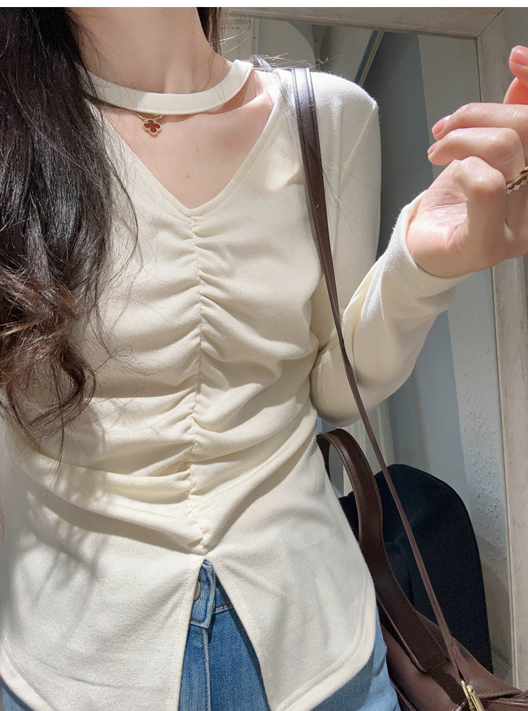 Femme Langarm Raffung Detail Top Heidi-Mode