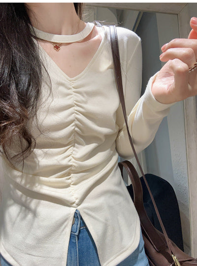 Femme Langarm Raffung Detail Top Heidi-Mode
