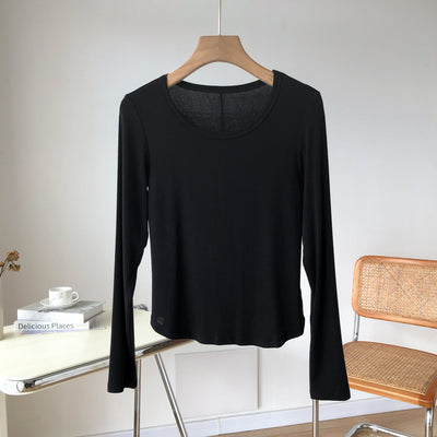 Femme Langarm Essential Rundhalsausschnitt Top Heidi-Mode
