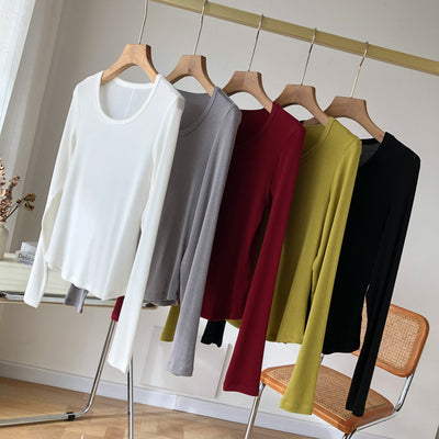 Femme Langarm Essential Rundhalsausschnitt Top Heidi-Mode