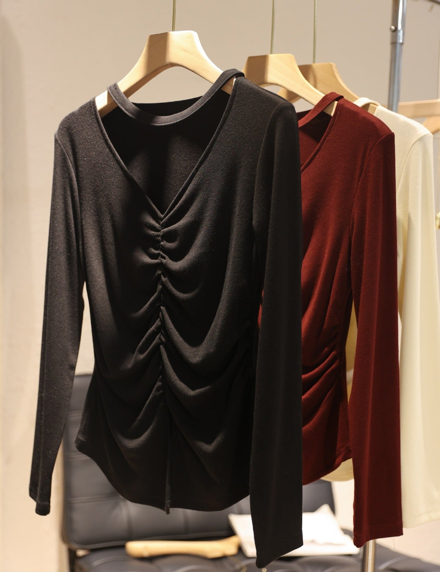 Femme Langarm Raffung Detail Top Heidi-Mode
