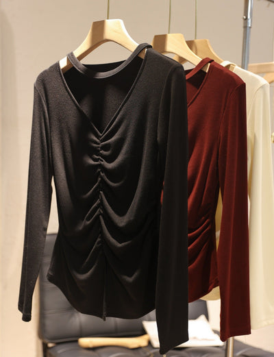 Femme Langarm Raffung Detail Top Heidi-Mode