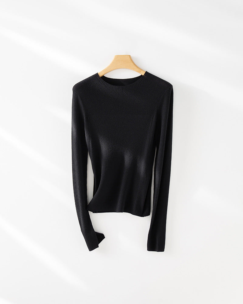 Femme Leichtgewicht Gerippt Langarm-Pullover Heidi-Mode