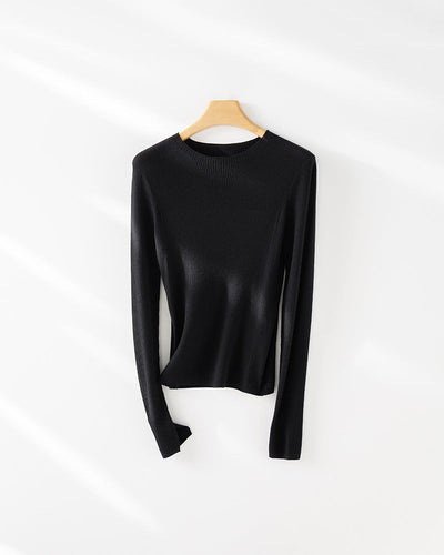 Femme Leichtgewicht Gerippt Langarm-Pullover Heidi-Mode