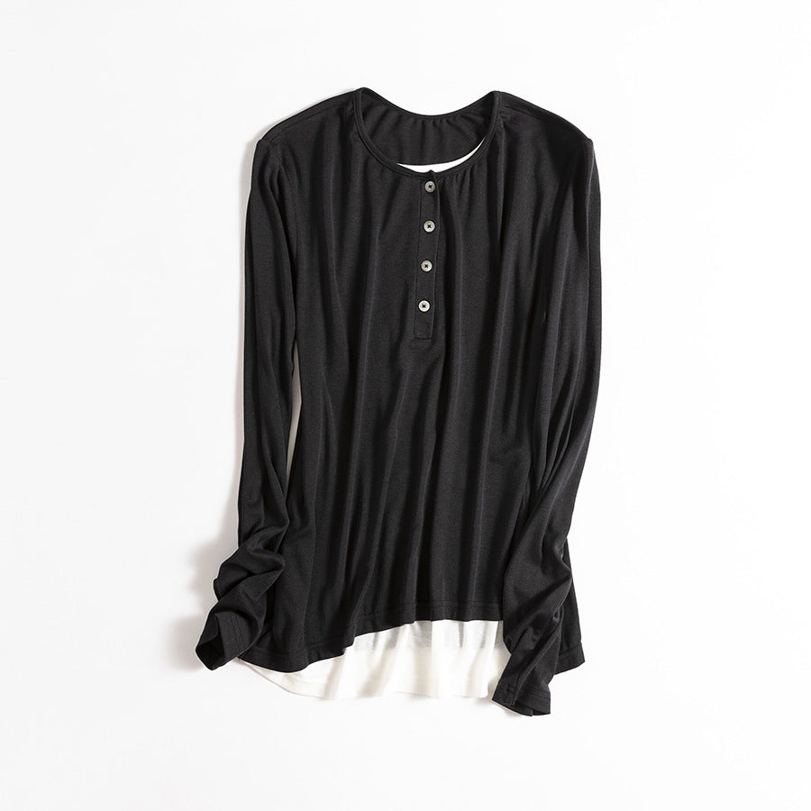 Femme Leichtgewicht Langarm Henley Oberteil Heidi-Mode