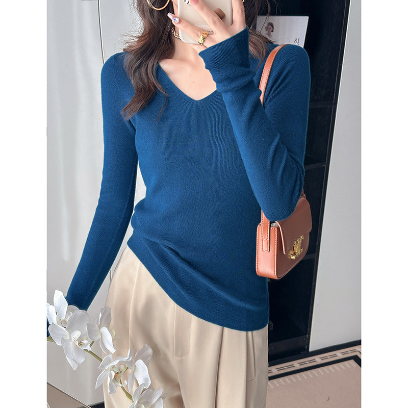 Femme Premium V-Ausschnitt Langarm Strickoberteil Heidi-Mode