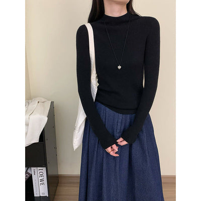 Damen Langarm Ripp-Turtleneck Pullover Heidi-Mode