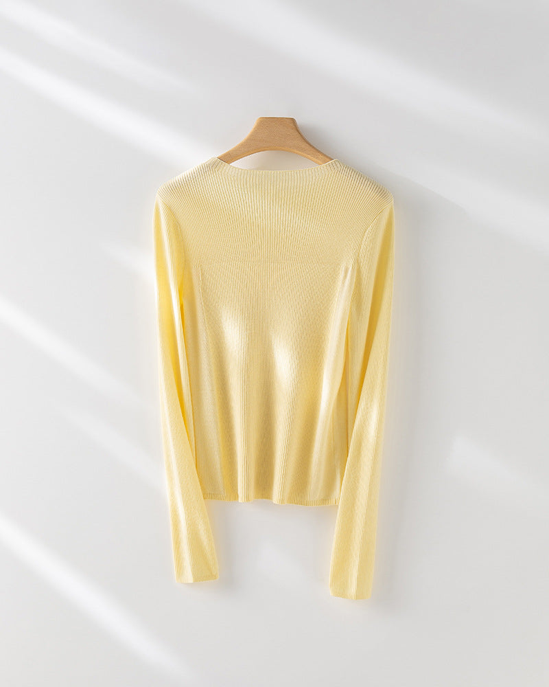 Femme Leichtgewicht Gerippt Langarm-Pullover Heidi-Mode