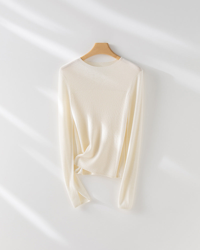 Femme Leichtgewicht Gerippt Langarm-Pullover Heidi-Mode