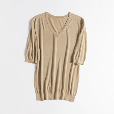 Femme luxuriöser V-Ausschnitt entspannter Pullover Heidi-Mode