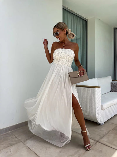 Stacey® | Elegantes trägerloses langes Blumenkleid