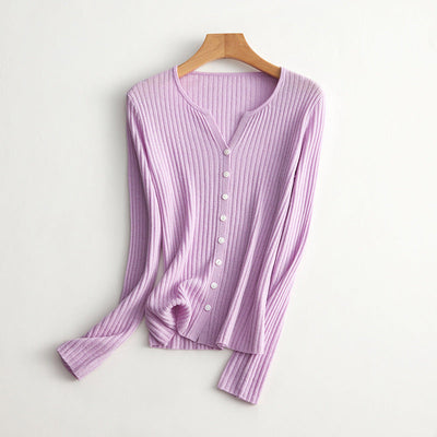 Femme Gerippter Knopf-Oben Stricktop Heidi-Mode