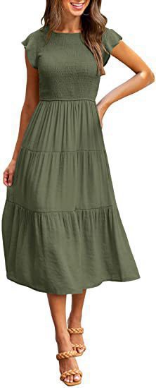 Damen Midi-Kleid mit elegantem geflochtenem Oberteil und leichtem Baumwollrock Heidi-Mode