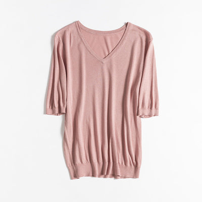 Femme luxuriöser V-Ausschnitt entspannter Pullover Heidi-Mode