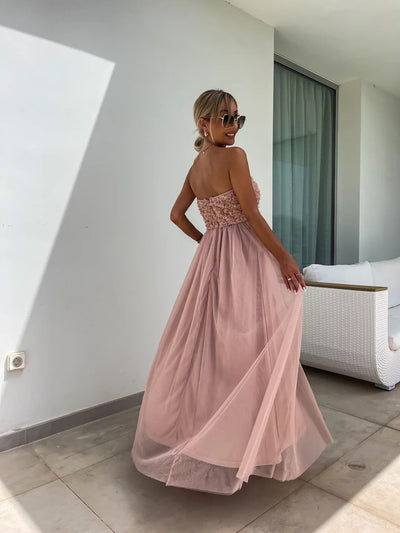 Stacey® | Elegantes trägerloses langes Blumenkleid