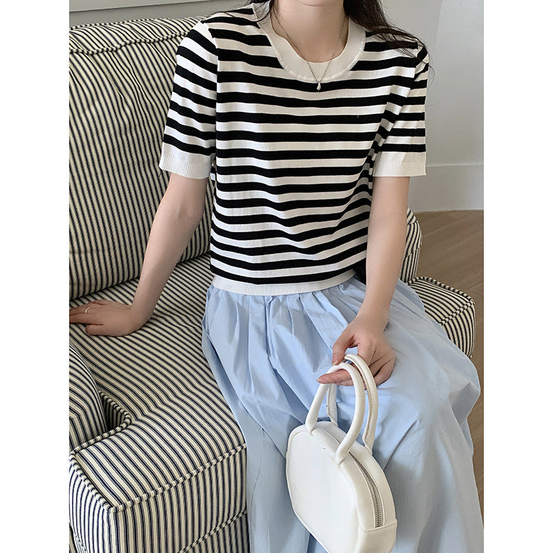 Femme Leichtgewicht Gestreifter Lässiger T-Shirt Heidi-Mode