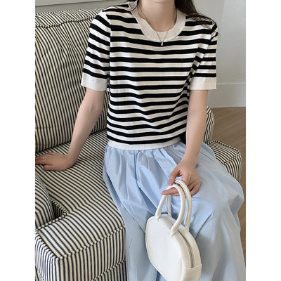 Femme Leichtgewicht Gestreifter Lässiger T-Shirt Heidi-Mode