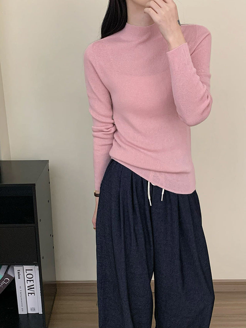 Damen Langarm Ripp-Turtleneck Pullover Heidi-Mode