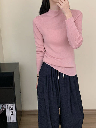 Damen Langarm Ripp-Turtleneck Pullover Heidi-Mode