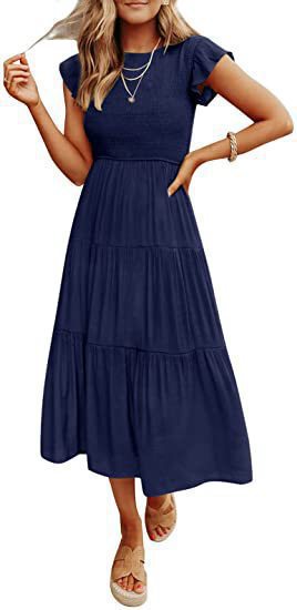 Damen Midi-Kleid mit elegantem geflochtenem Oberteil und leichtem Baumwollrock Heidi-Mode