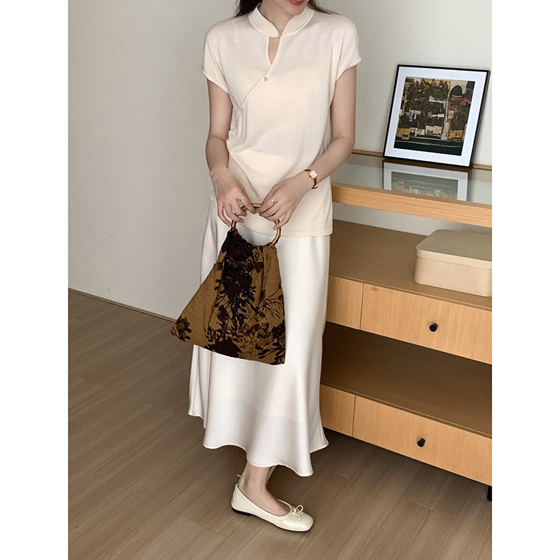 Femme Modern Mandarin Kragen Kurzarm Top Heidi-Mode