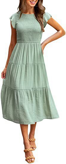 Damen Midi-Kleid mit elegantem geflochtenem Oberteil und leichtem Baumwollrock Heidi-Mode