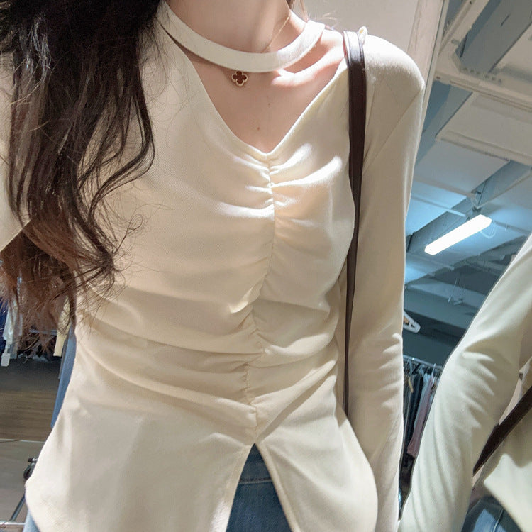 Femme Langarm Raffung Detail Top Heidi-Mode