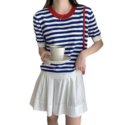 Femme Leichtgewicht Gestreifter Lässiger T-Shirt Heidi-Mode