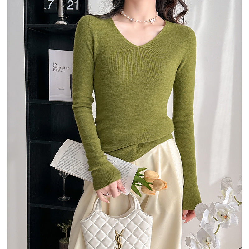Femme Premium V-Ausschnitt Langarm Strickoberteil Heidi-Mode