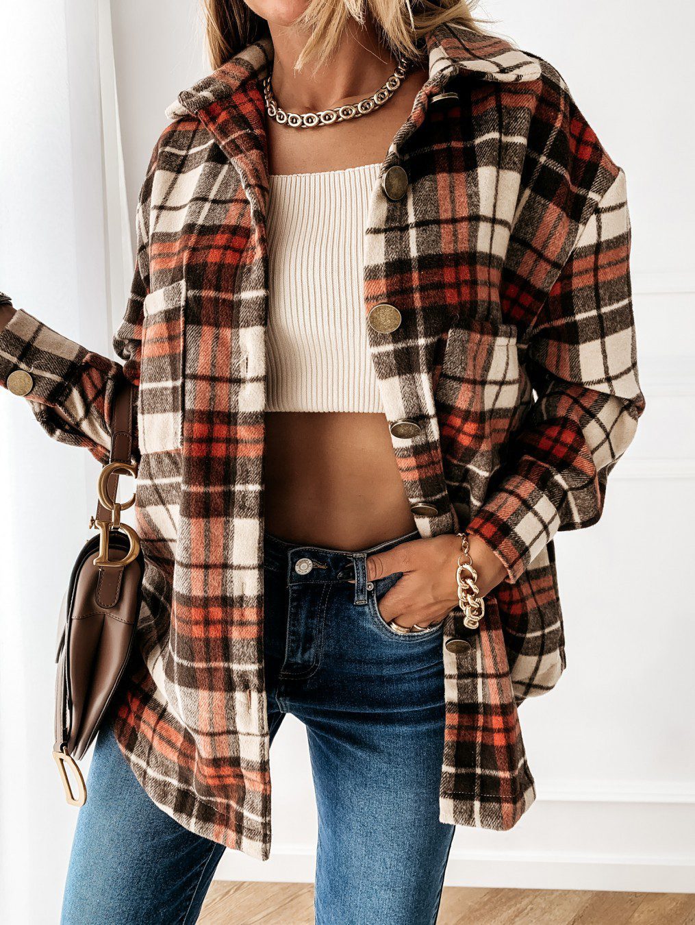Karierter Oversized-Hemdjacke | Lässiger Schnitt | Perfekt für den Übergang