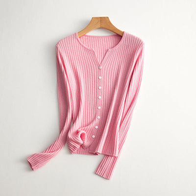 Femme Gerippter Knopf-Oben Stricktop Heidi-Mode