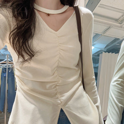 Femme Langarm Raffung Detail Top Heidi-Mode