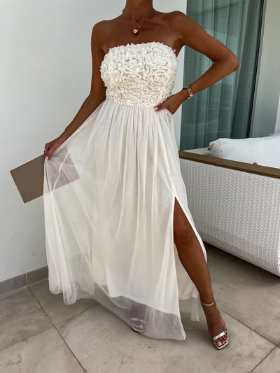 Stacey® | Elegantes trägerloses langes Blumenkleid