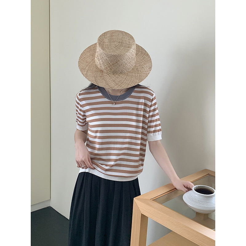 Femme Leichtgewicht Gestreifter Lässiger T-Shirt Heidi-Mode