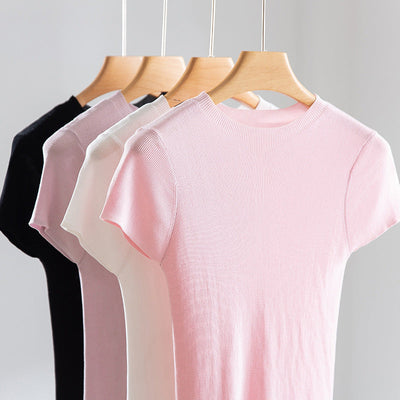 Femme Gerippte Strick T-Shirt Heidi-Mode