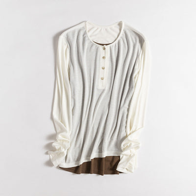 Femme Leichtgewicht Langarm Henley Oberteil Heidi-Mode