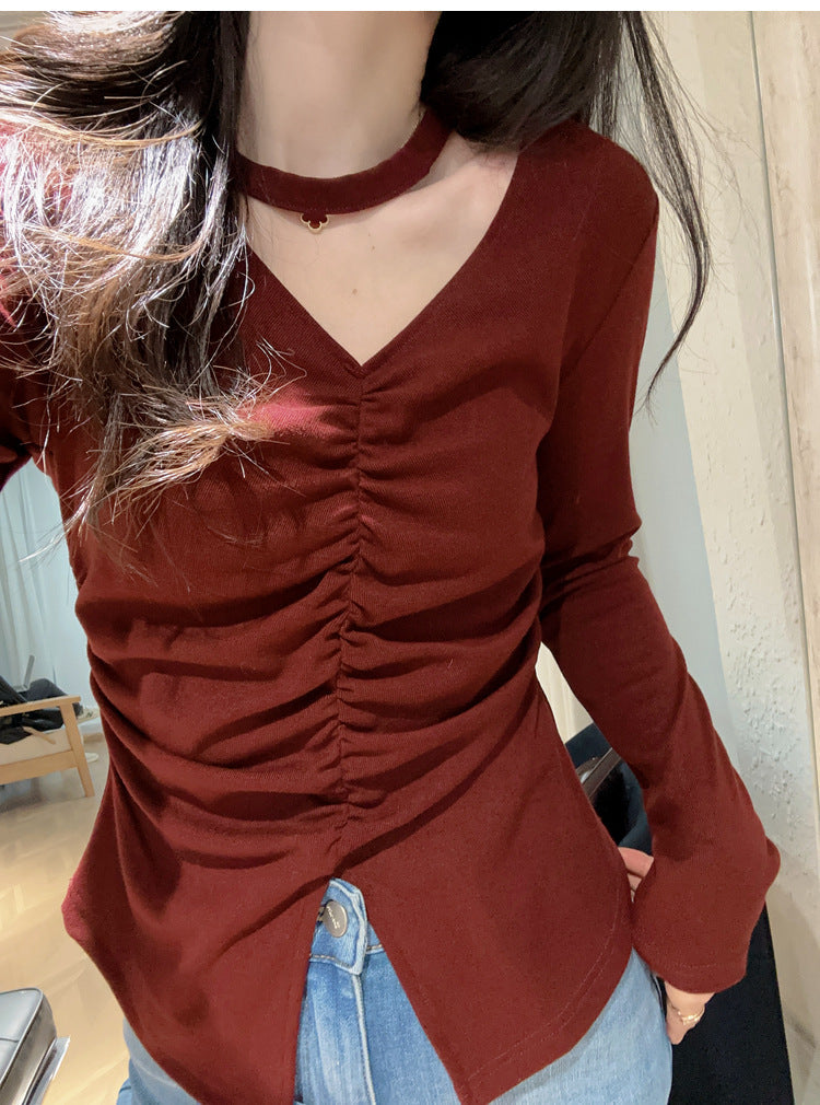 Femme Langarm Raffung Detail Top Heidi-Mode