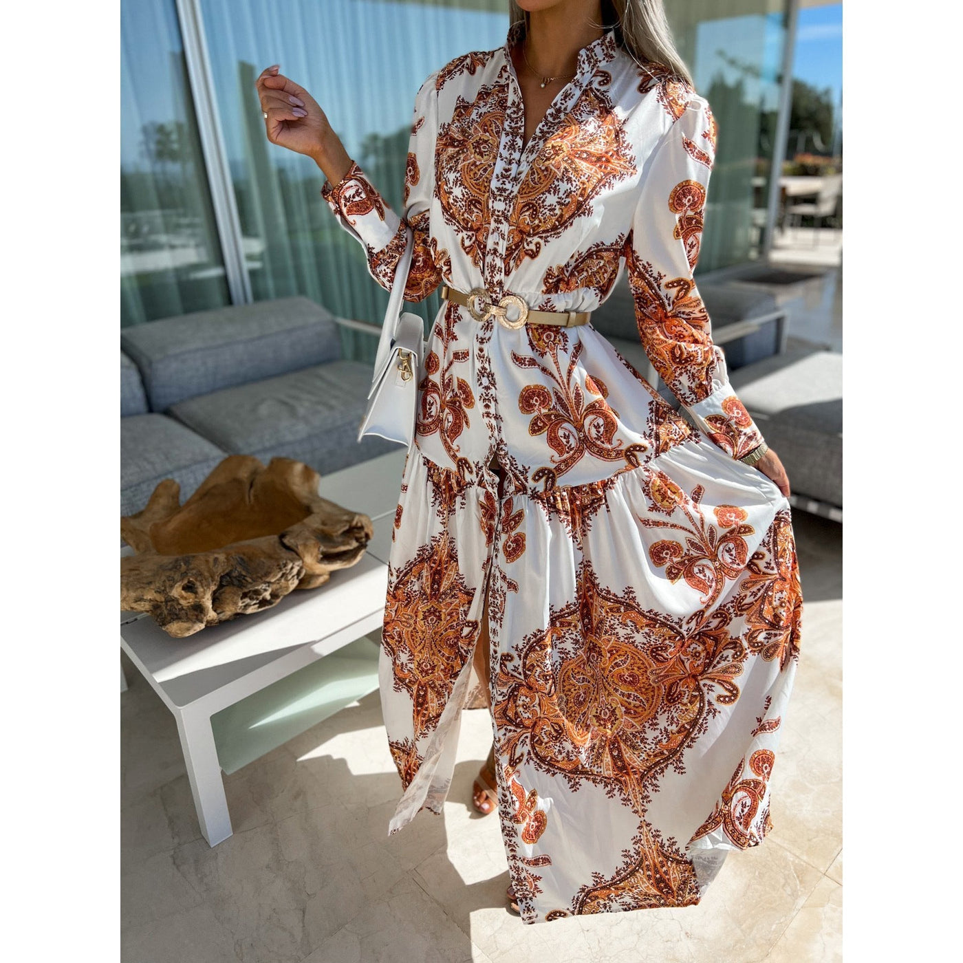 Maxikleid mit Schlitz | Boho-Chic | Elegante Paisley-Muster