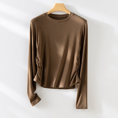 Damen Langarm Gathered Side Top Heidi-Mode