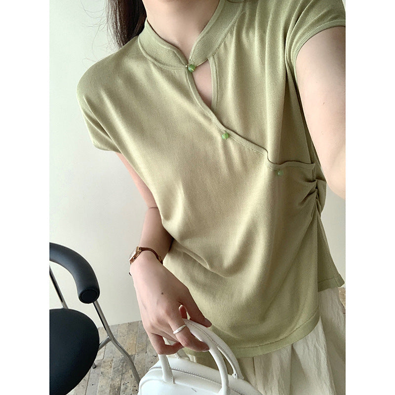 Femme Modern Mandarin Kragen Kurzarm Top Heidi-Mode